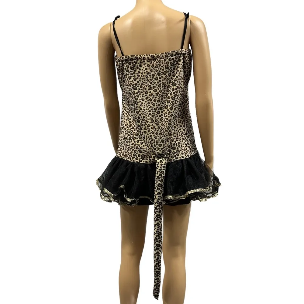 Leopard Print Mini Dress Detachable Tail Halloween Costume Cosplay Womens Medium Black - Image 5