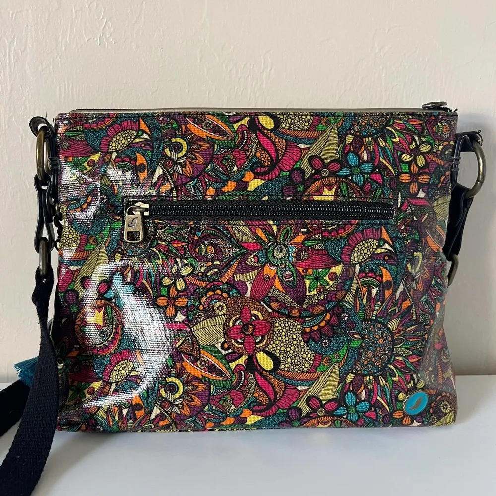 Sakroots Basic Double Zip Printed Coated Canvas Crossbody Bag Rainbow - Image 3