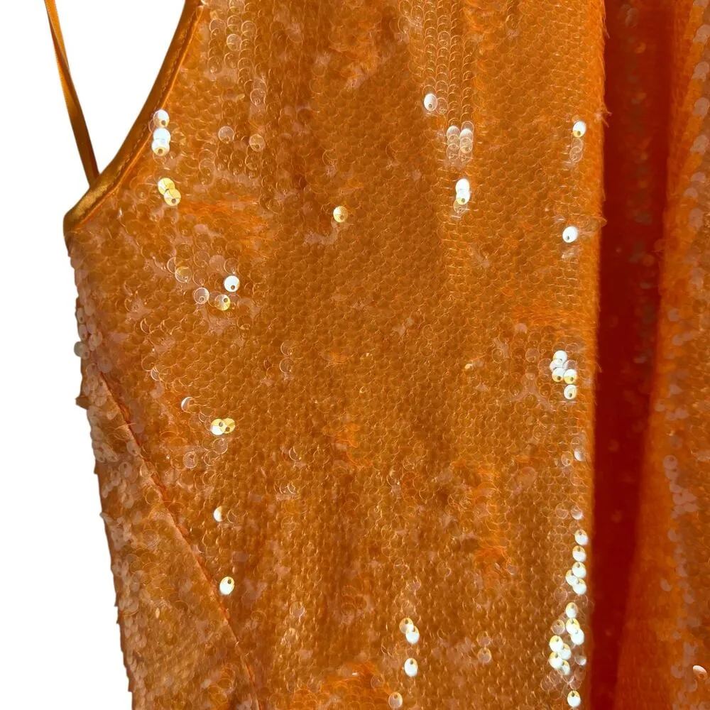 Caroline Constas Orange Sequin Embellished Sleeveless Halter Midi Dress Size M Size M - Image 4