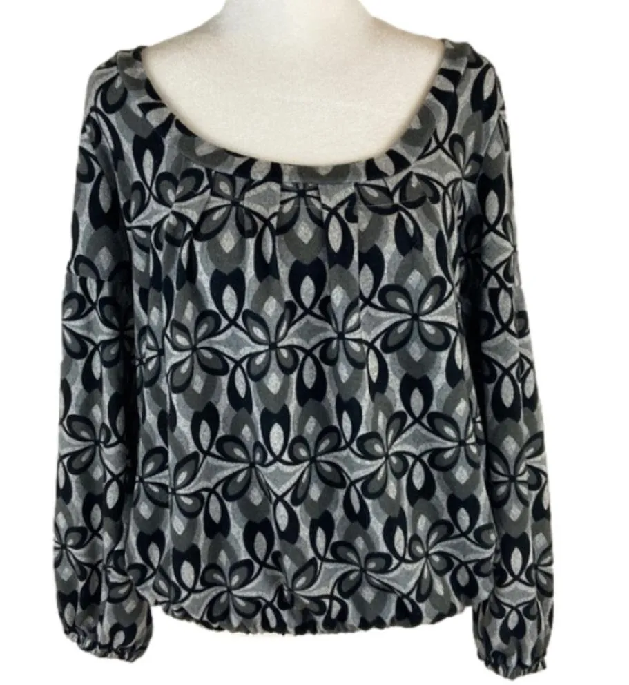 Funky People Black and Gray Floral Elastic Waist Puff Sleeve Top Size XL - Image 2