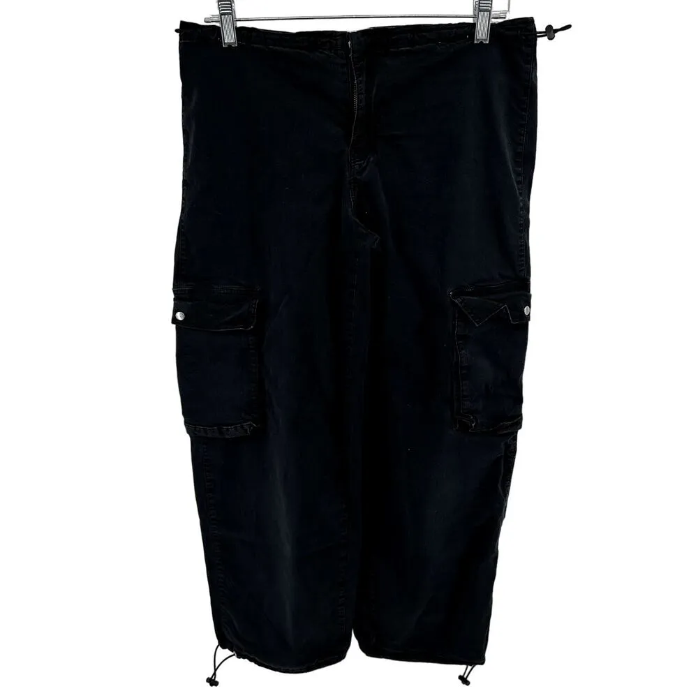PacSun Parachute Pants Low Rise Baggy Loose Relaxed Cord Waistband Black Small - Image 2