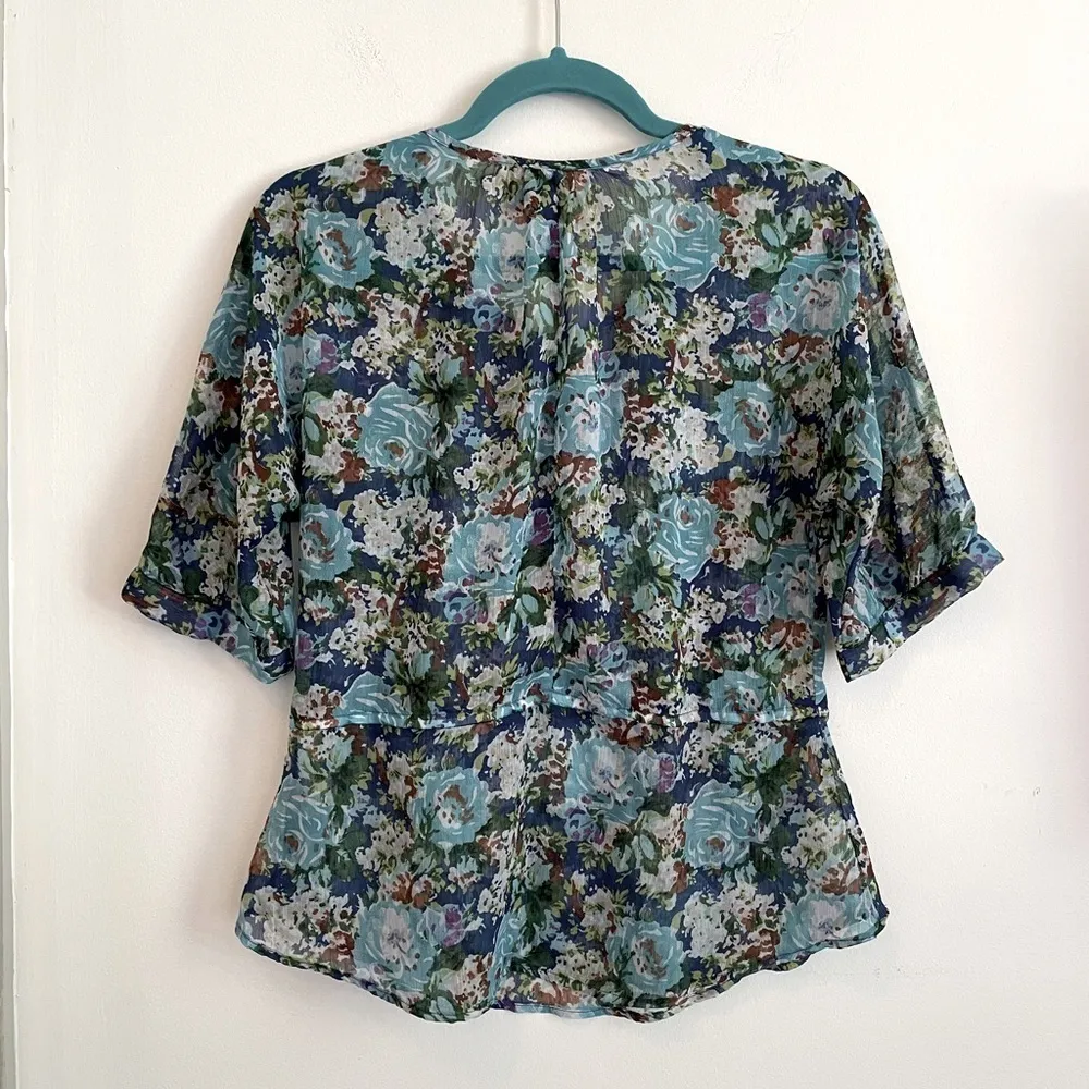 Fire Los Angeles Floral Peplum Blouse Top Lace Detail ~ Women’s Size Small - Image 2