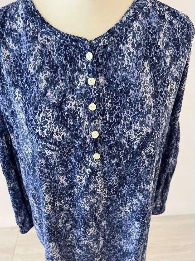 Caslon Women's Shirred Popover Blouse Top Sz small  Purple Blue Leopard Print - Image 4