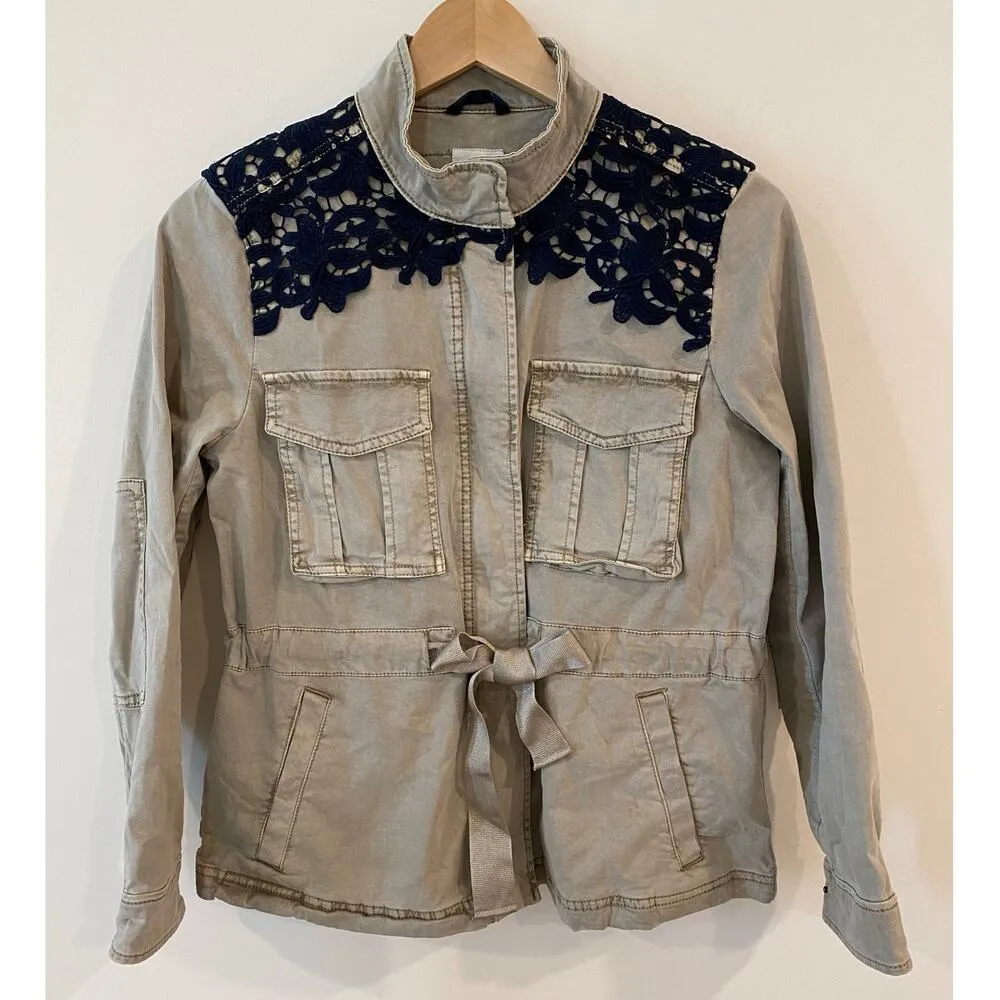 Long Sleeve Belted Utility Lace Army Jacket Tan Women's Size XS Petite - Image 2