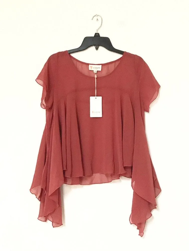 Sheer Draped Boho Top Red Size M - Image 4