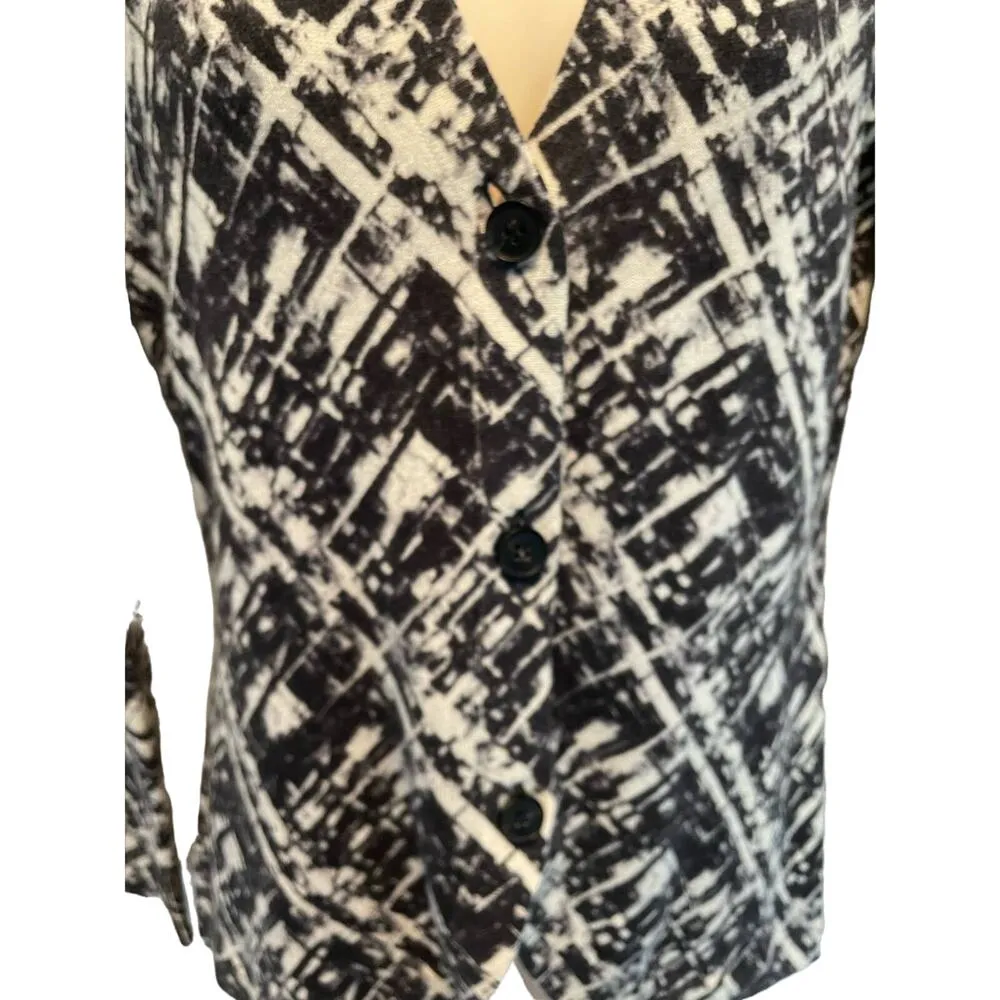 Lafayette 148 Black & Cream Geometric Cashmere Knit Cardigan Sweater - Image 10