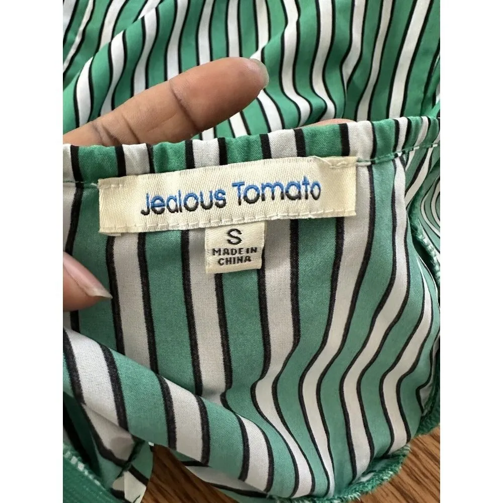 Jealous Tomato Halter Neck Maxi Dress Green Striped Open Back Ruffle Hem Sz S - Image 9