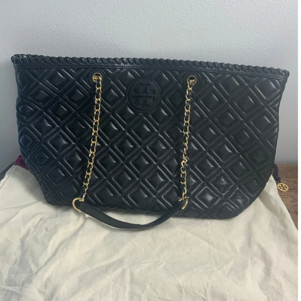 Tory Burch Black Quilted Leather Marion‎ Tote - Image 2