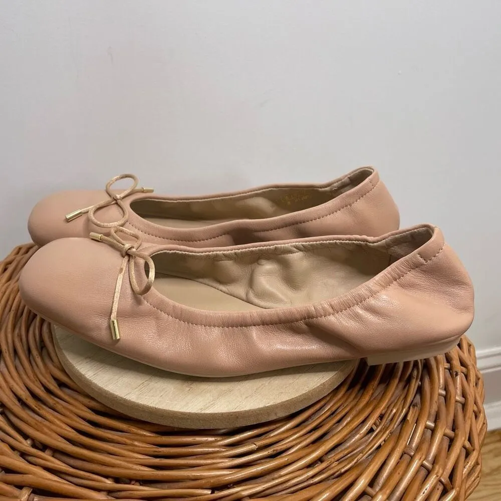 Stuart Weitzman  Bardot Leather‎ Ballet Flats Square Toe Bow Tan Nude Neutral 7 - Image 3