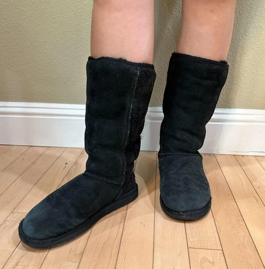 UGG Classic Tall Black Shearling Boots - Womens Size 6 - Image 2