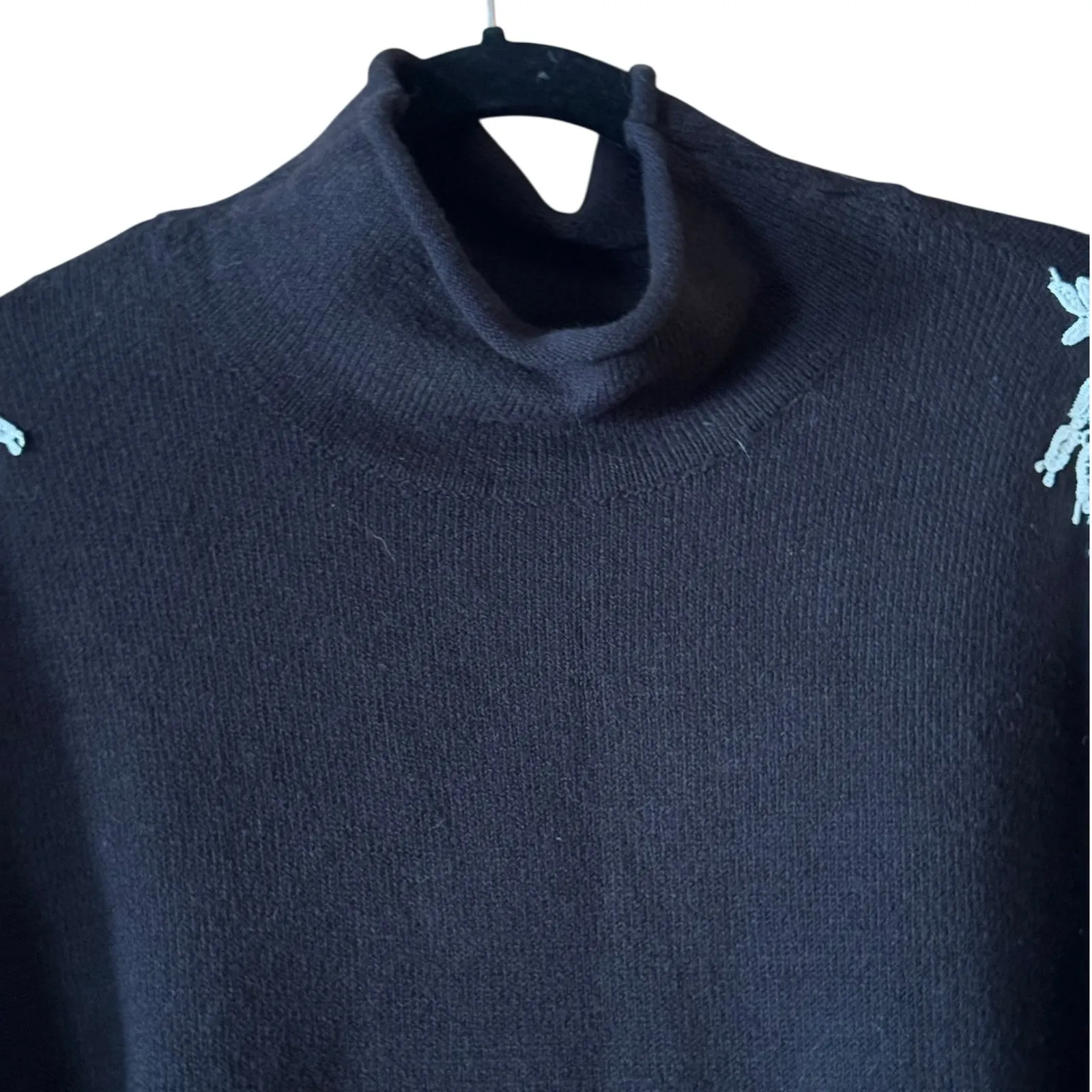 G by Giuliana Black Turtleneck Sweater with Lace Sleeves - Image 2