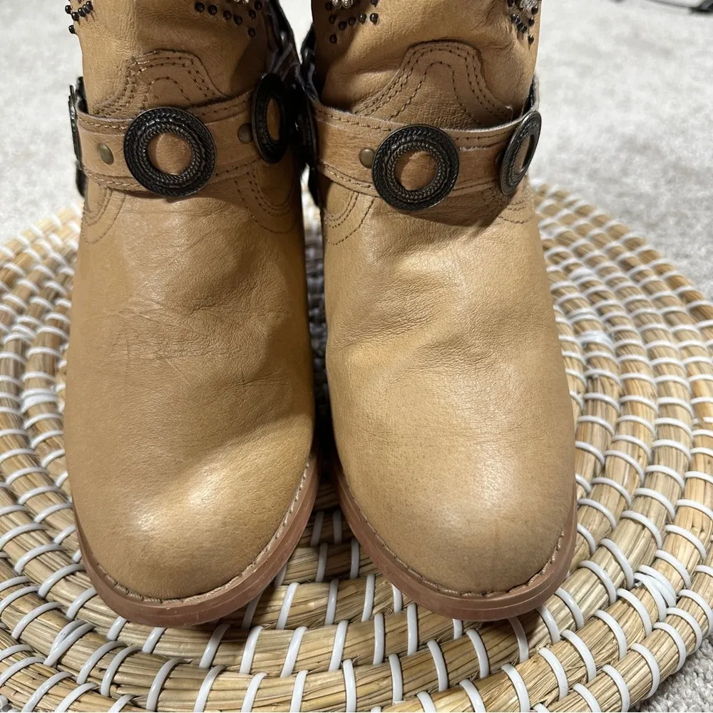 Dingo Addie Women’s Harness Boots Mid-Calf Rhinestone Western Rodeo Cowgirl Tan - Image 4