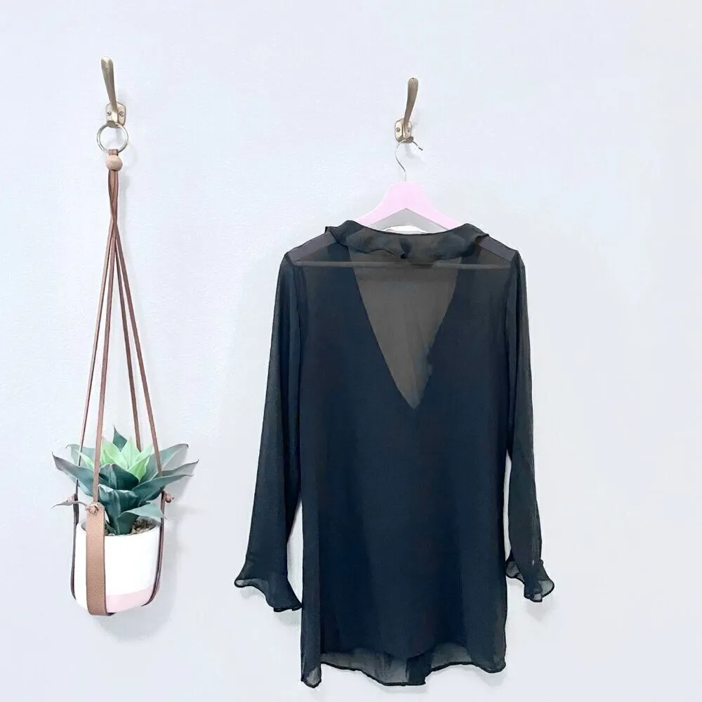 Vintage Victoria’s Secret Sheer Ruffle Front Long Sleeve Top Women’s M - Image 3