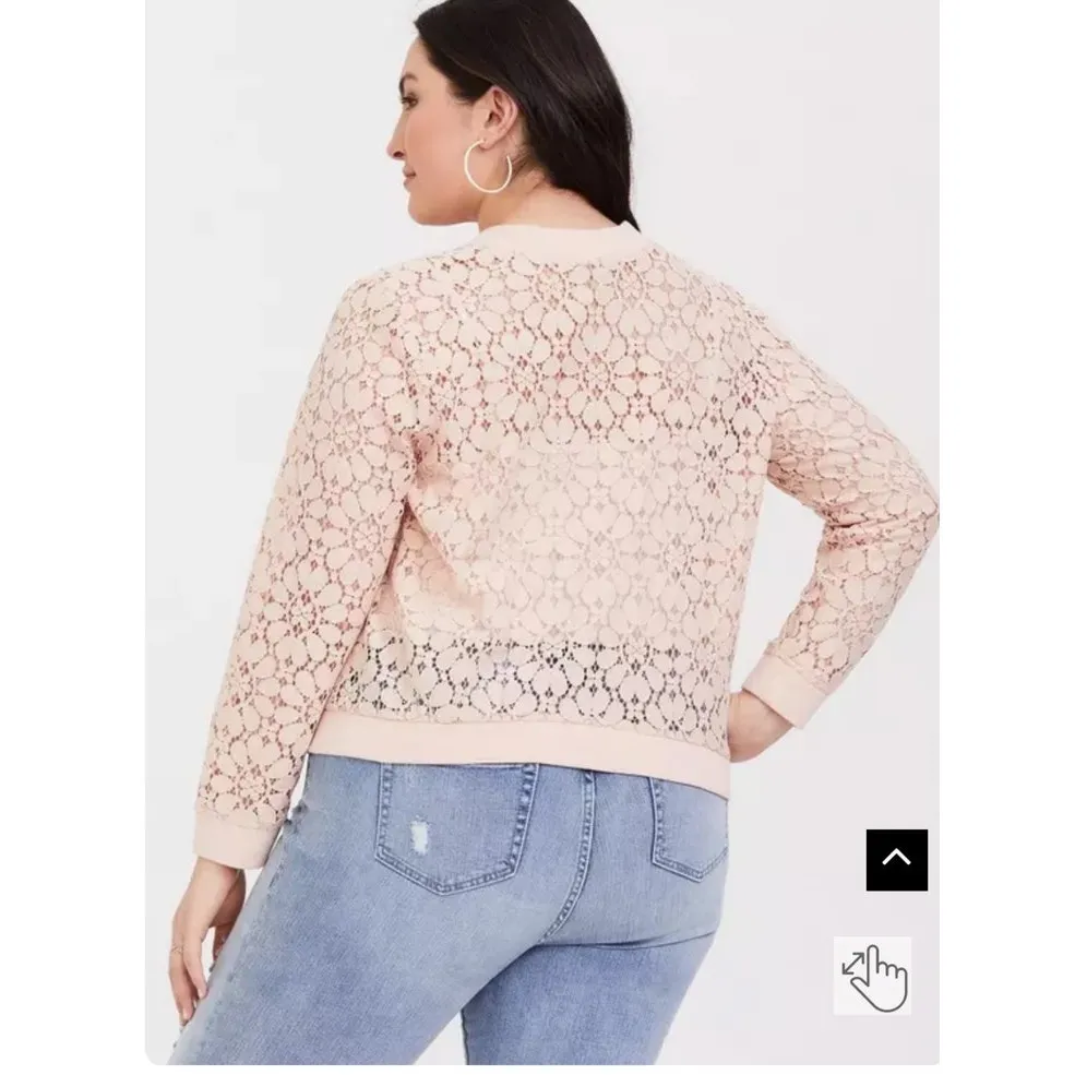 Torrid Cotton Pink Zip Up Lace Bomber‎ Jacket 2X - Image 2