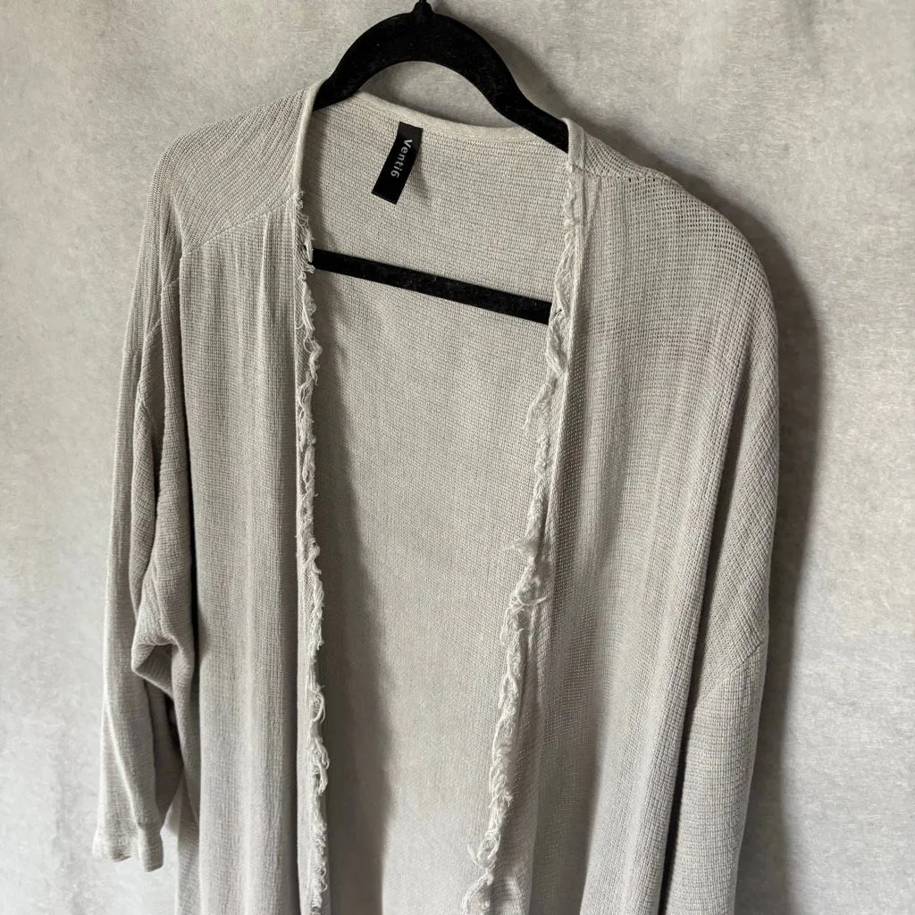 Venti6 Linen Blend Long Duster Coat Gray Frayed Hem size L Lagenlook Boho Luxe Size L - Image 3