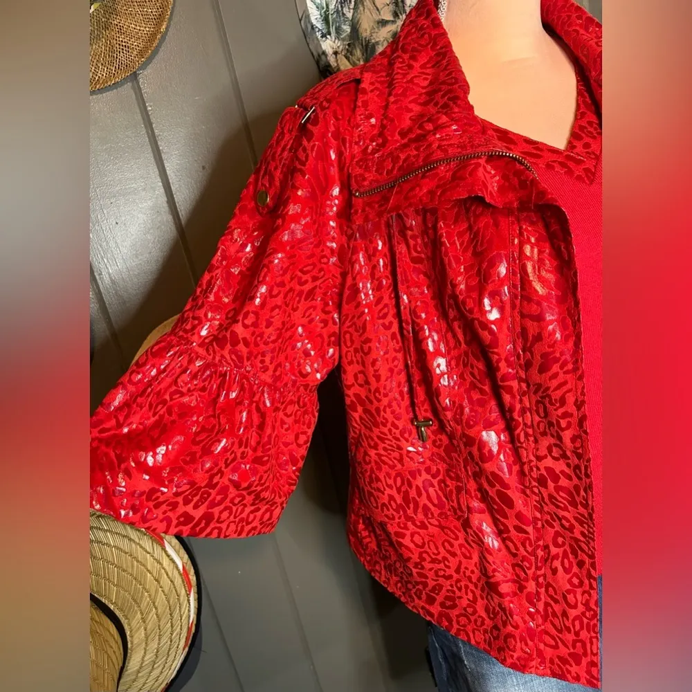 Vintage Red Leopard Print Jacket & Sleeveless Shirt Combo Medium - Image 3