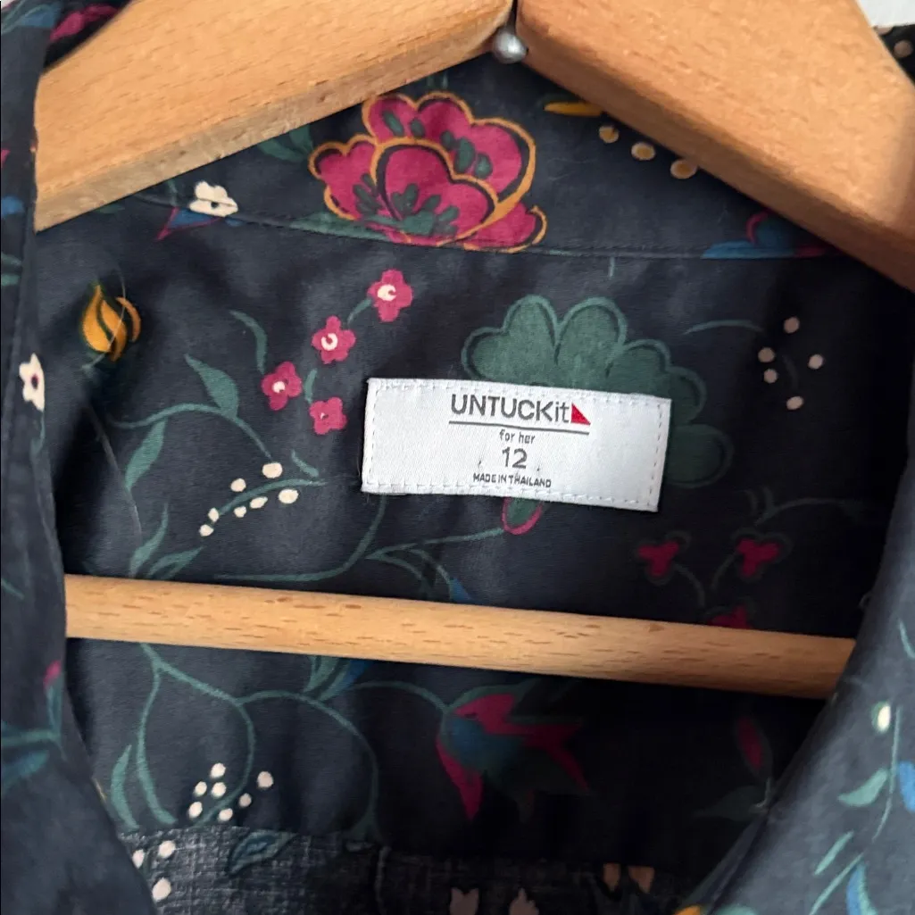 UNTUCKit Ellery Button Up Shirt Long Sleeve Floral Dress 12 Black - Image 11