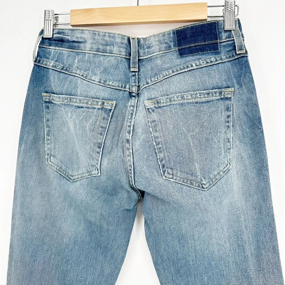 AMO Kick Crop Jean Frayed Raw Hem Distressed Light Wash Sweet Cheeks Women's 25 Blue - Image 6