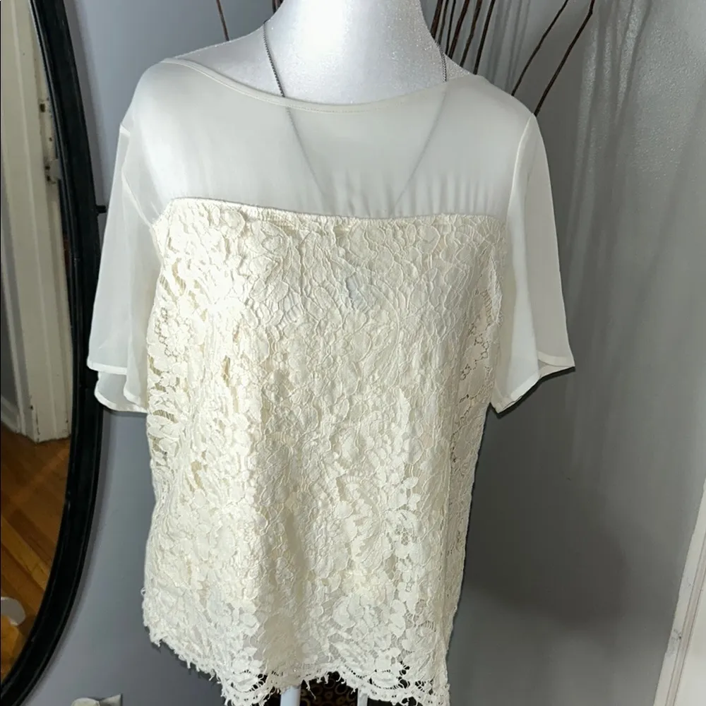 Embellished Cream and White Short Sleeve Boxy Blouse - Image 2