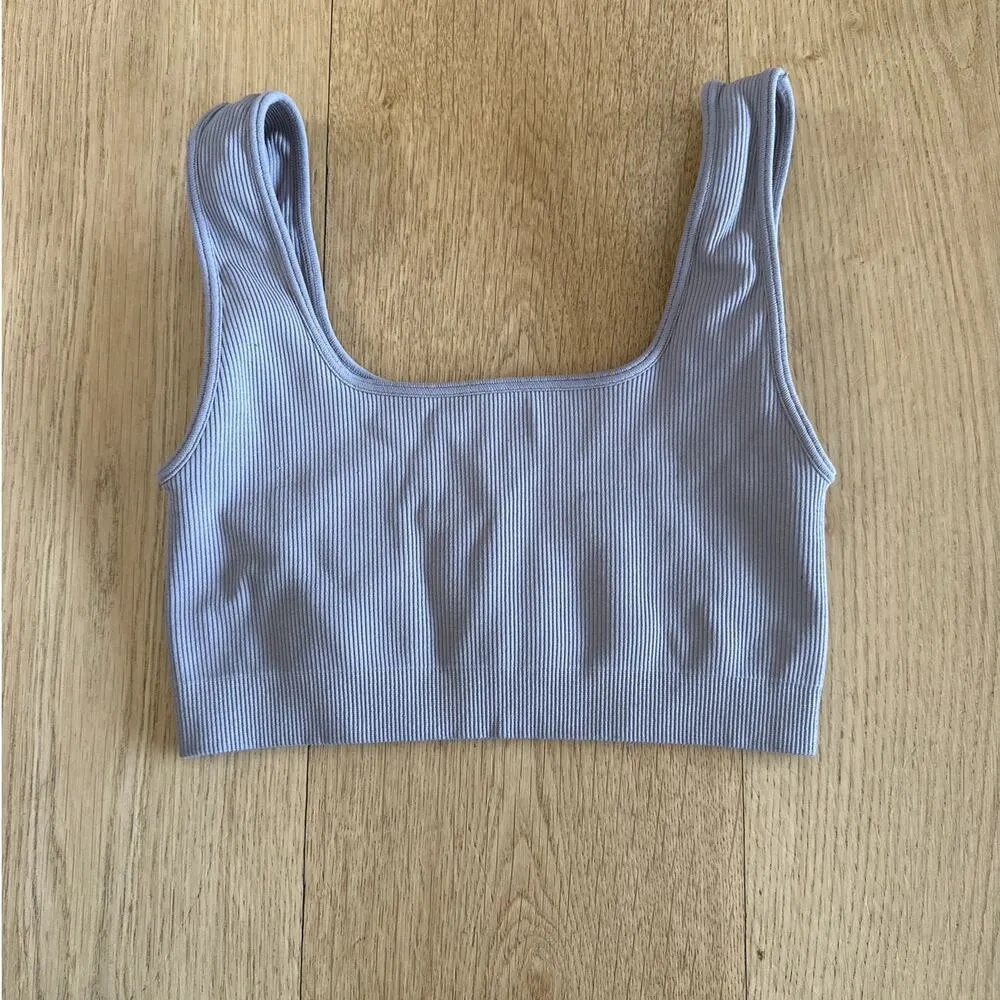 Set Active - Ribbed Sleeveless Sports Bra Crop Top in Gray - Image 3
