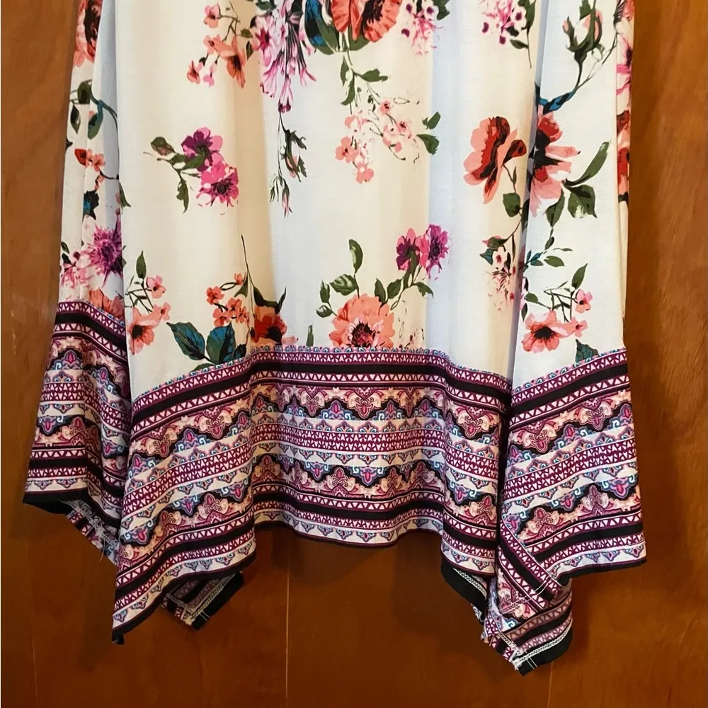 Women Three Pink Hearts  White floral Sleeveless Dress with pink, peach, blue - Image 4