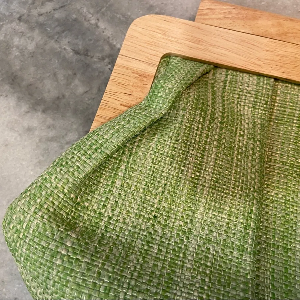 Francesca’s Florence Pleated Wood Frame Clutch Interior Pocket Green - Image 2