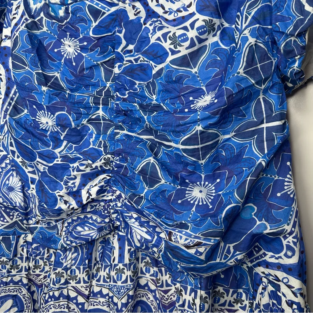 FARM Rio NEW!! Blue and White Tile Dream Puff Sleeve Mini Dress Size XL - Image 6