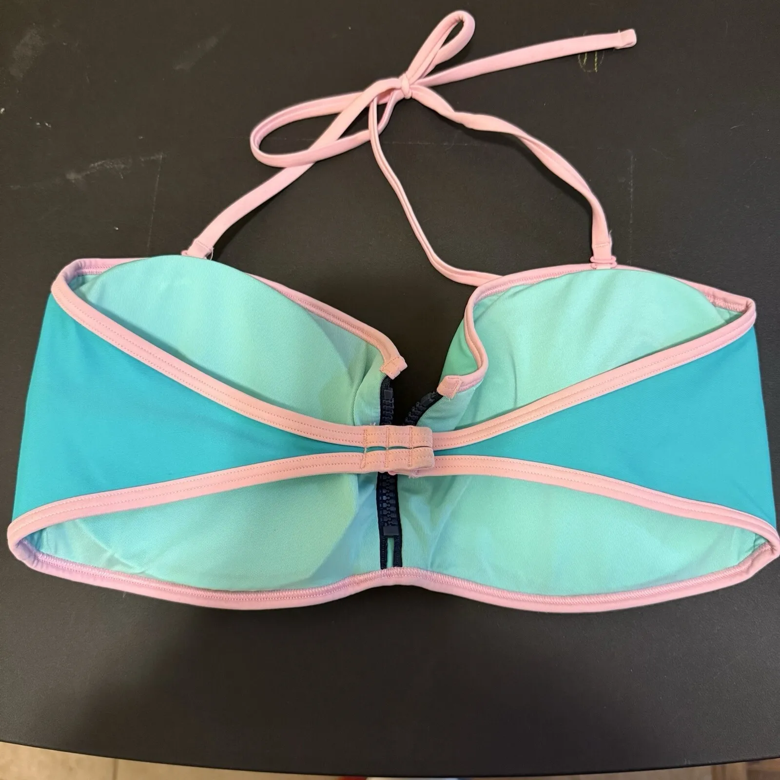 Aerie Teal Blue & Mint‎ Green Zip Front Swim Bikini Top Bra Size XL - Image 7