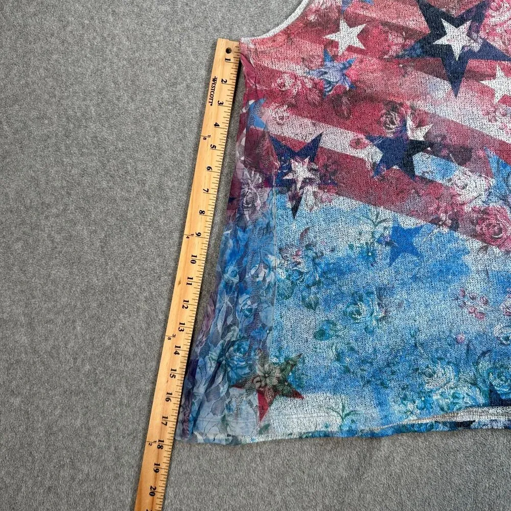 Vocal USA Tank Top Womens Large Red Blue USA American Flag Stars & Stripes Knit - Image 6