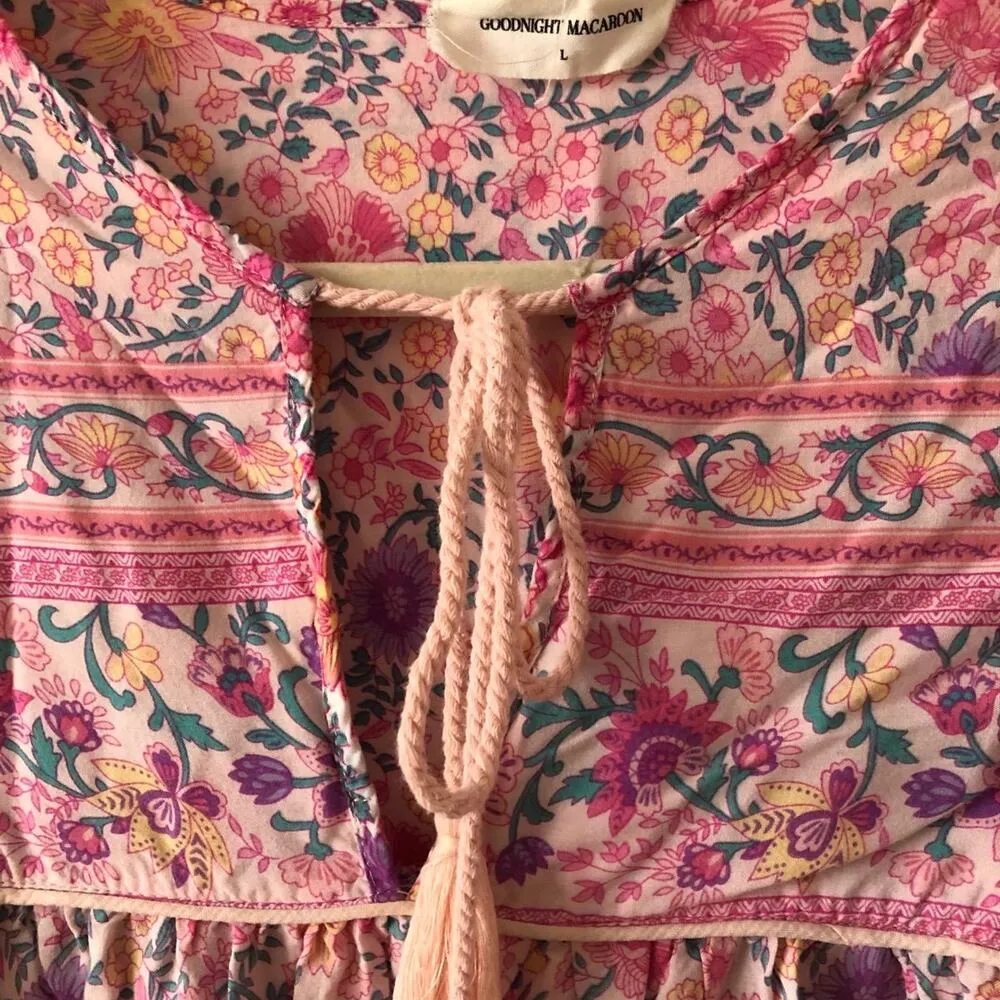 Goodnight Macaroon Pink Floral Babydoll top/dress Sz Med/Large - Image 4