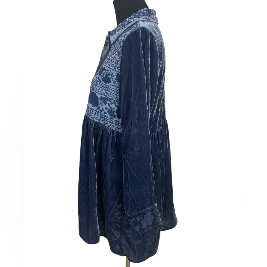 Soft Surroundings Blue Floral Embroidered Velvet Tunic - Image 3