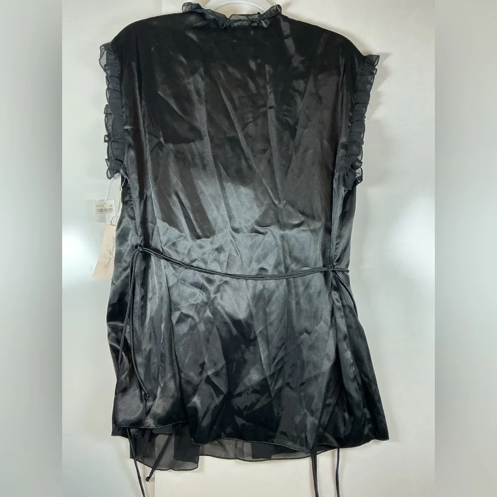 NWT 3 pieces Linea Donatella Black Satin Robe with Lace Detail A0323 - Image 9