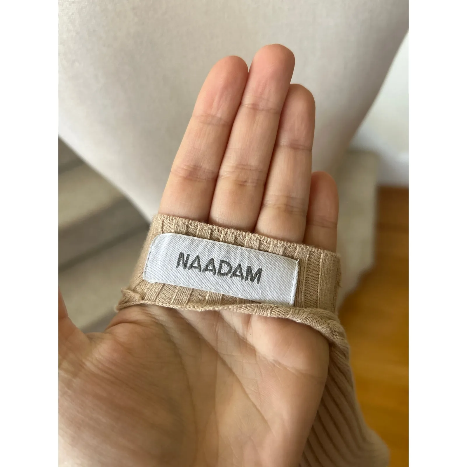 Naadam Tan Beige Ribbed Backless Twist High Neck Crop Top - Image 5