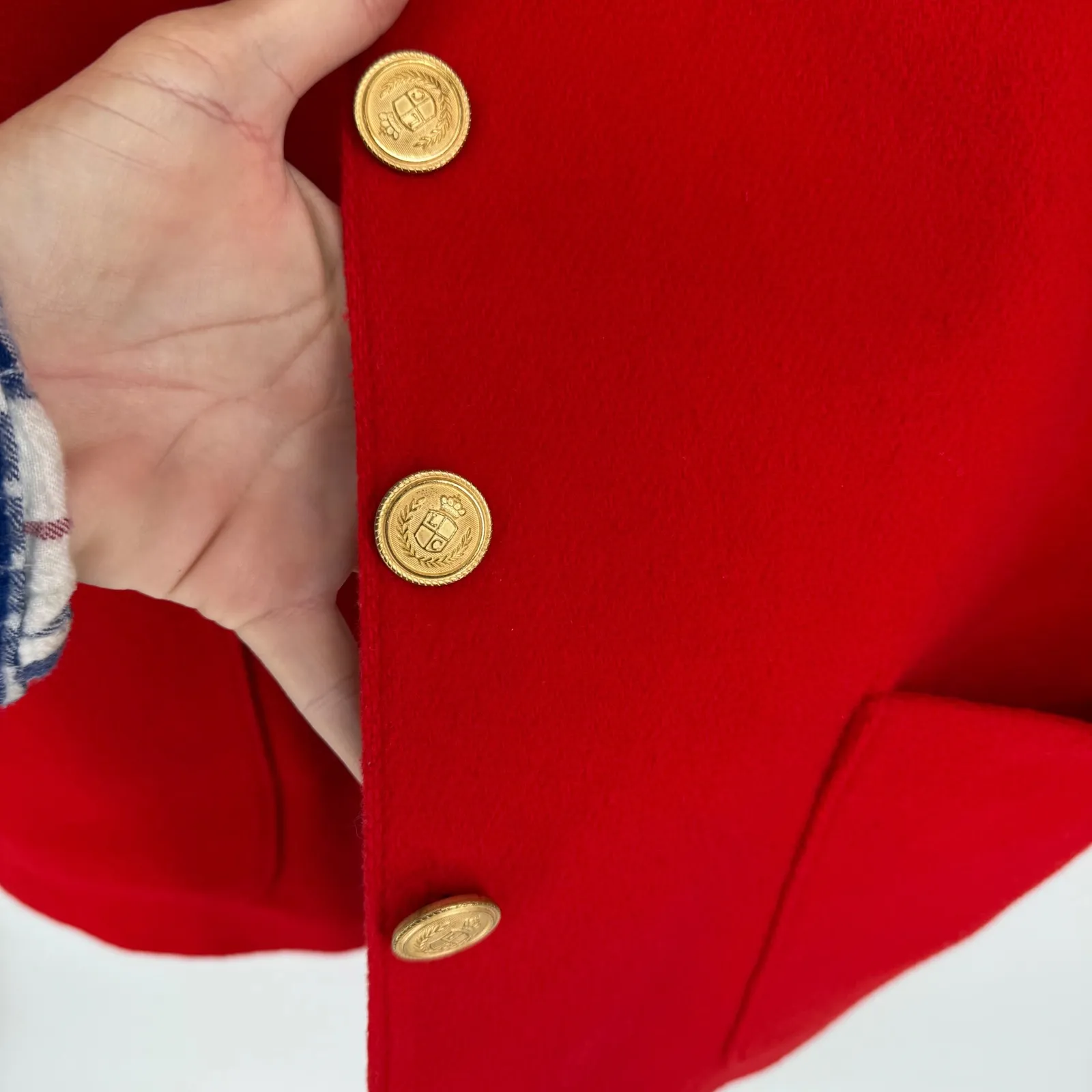 Vtg Lizsport Red Blazer Crest Gold Button Wool Blend 12 90s Holiday Festive - Image 8