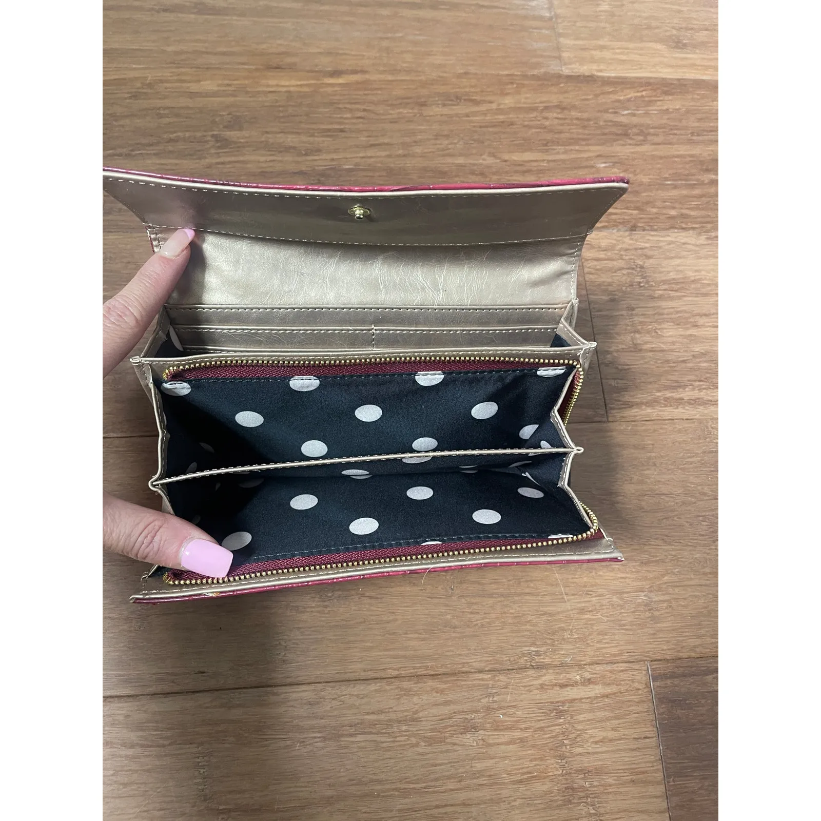 Anne Kelin Burgundy Faux Snake Skin Pattern Leather Wallet - Image 3