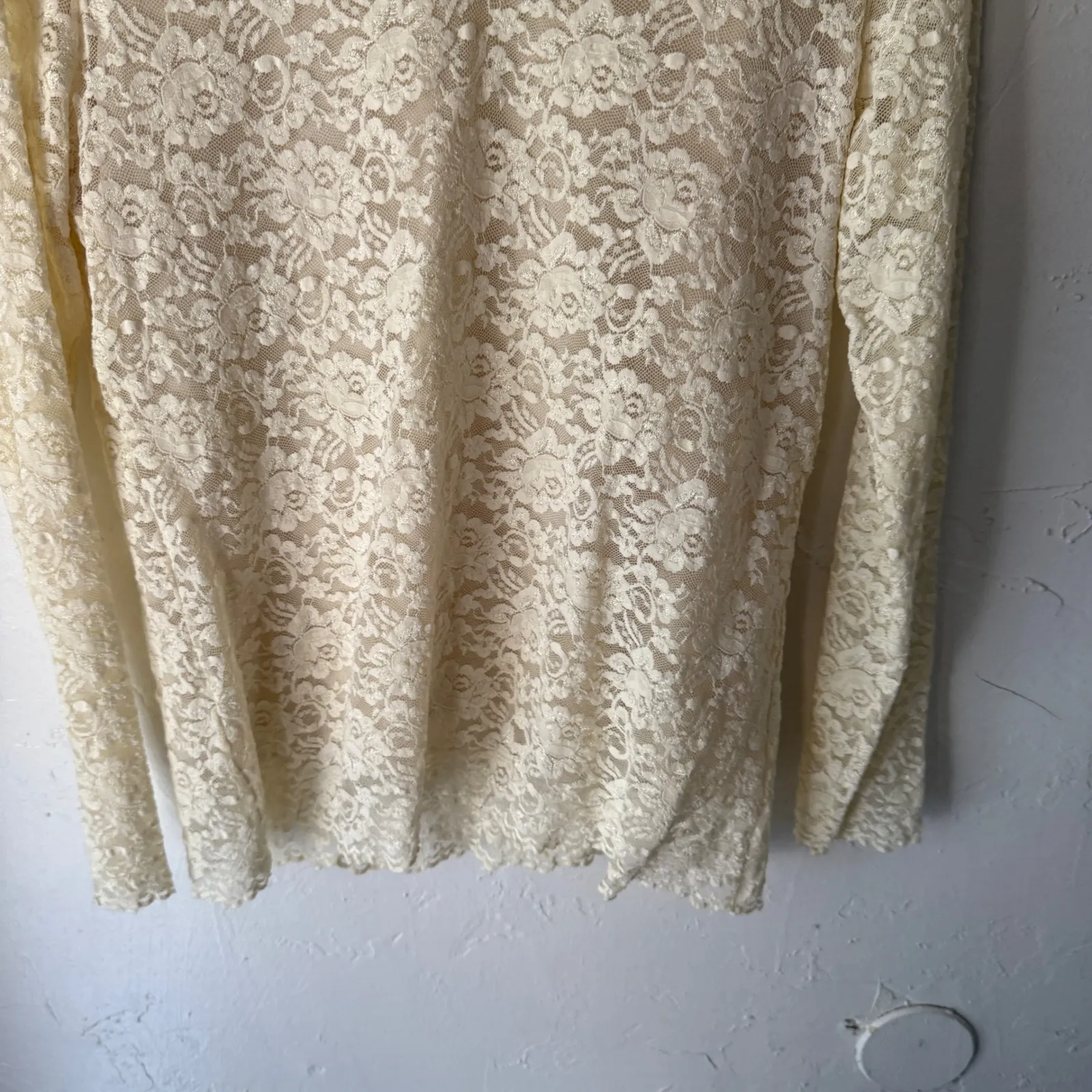 DIALOGUE Y2k Cream Lace Long Sleeve Top‎ M Victorian Fairy Romantic Cottage - Image 4