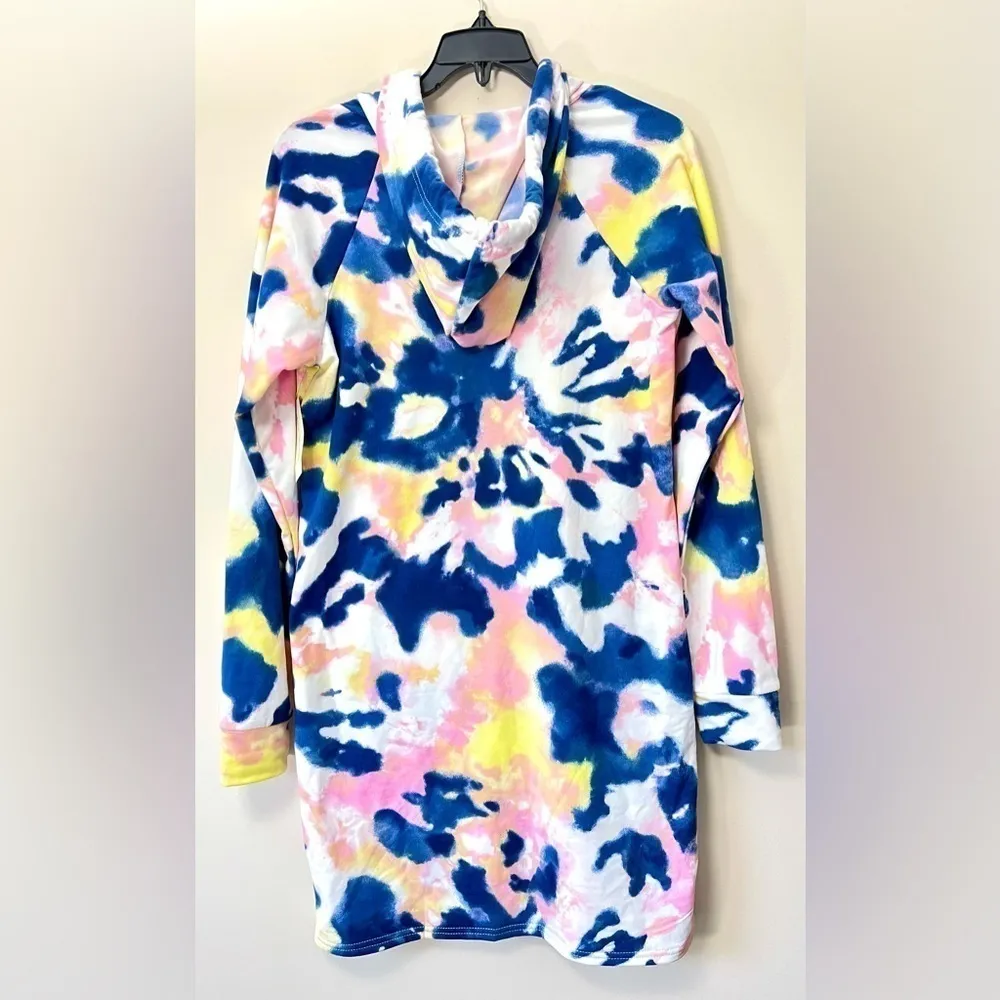 Fleece Tie Dye Hooded Dress NWT Yellow - Image 2