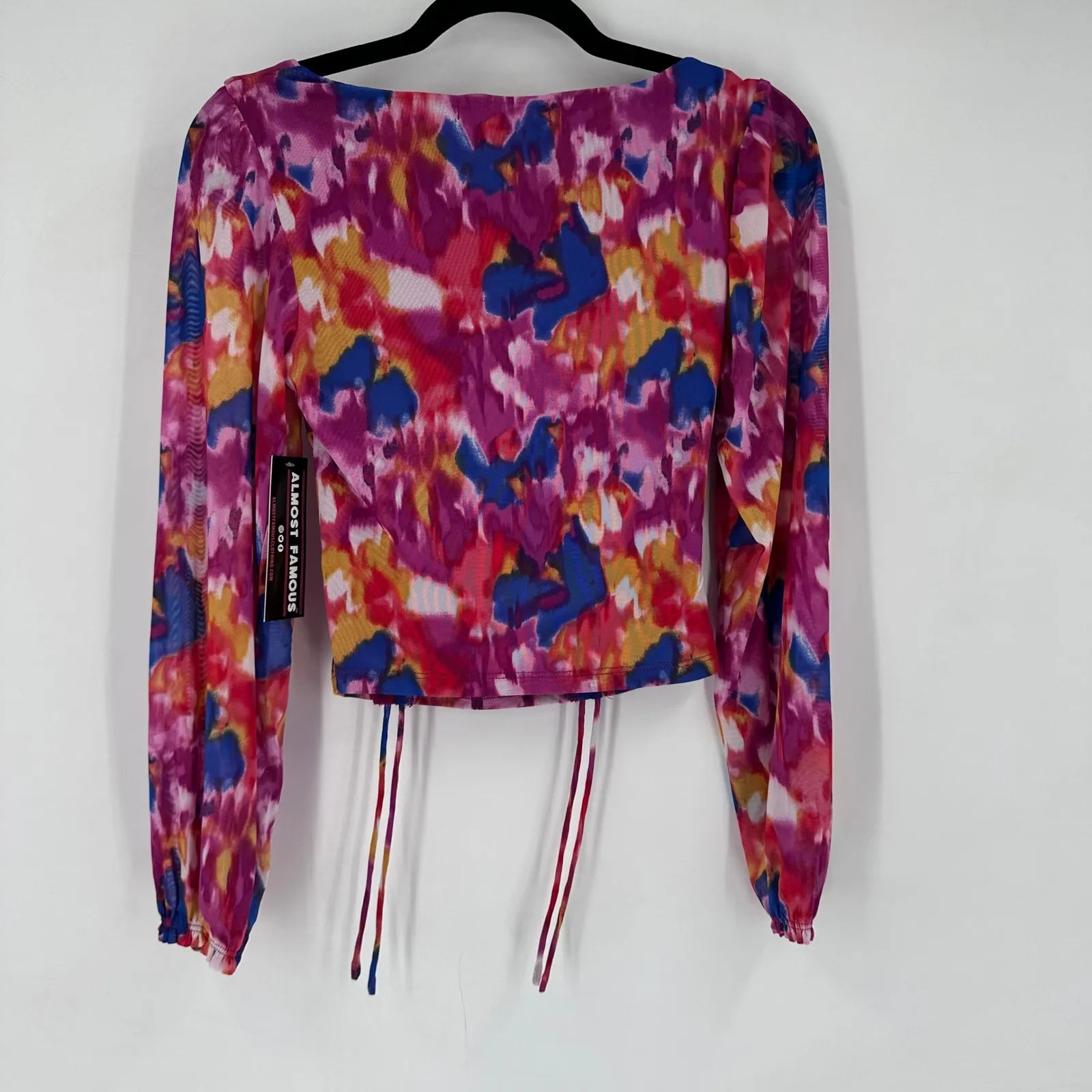 NWT Almost Famous Women Mesh Tie Front Coquette Top Size M Rainbow Pop Y2K Style - Image 5