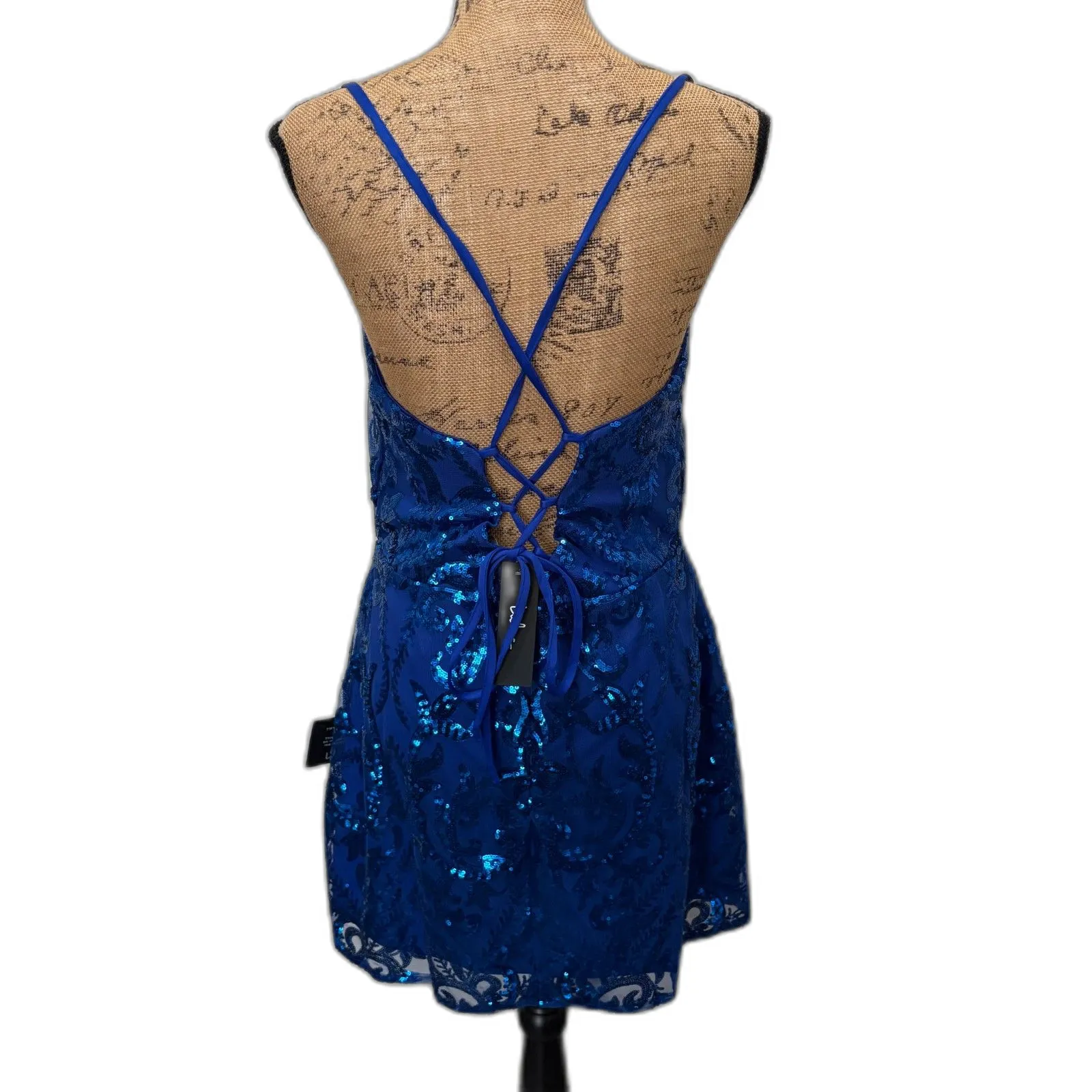 Lulus Divine Energy Sequin Mini Dress Royal Blue Lace Up Back Homecoming Size XL - Image 4