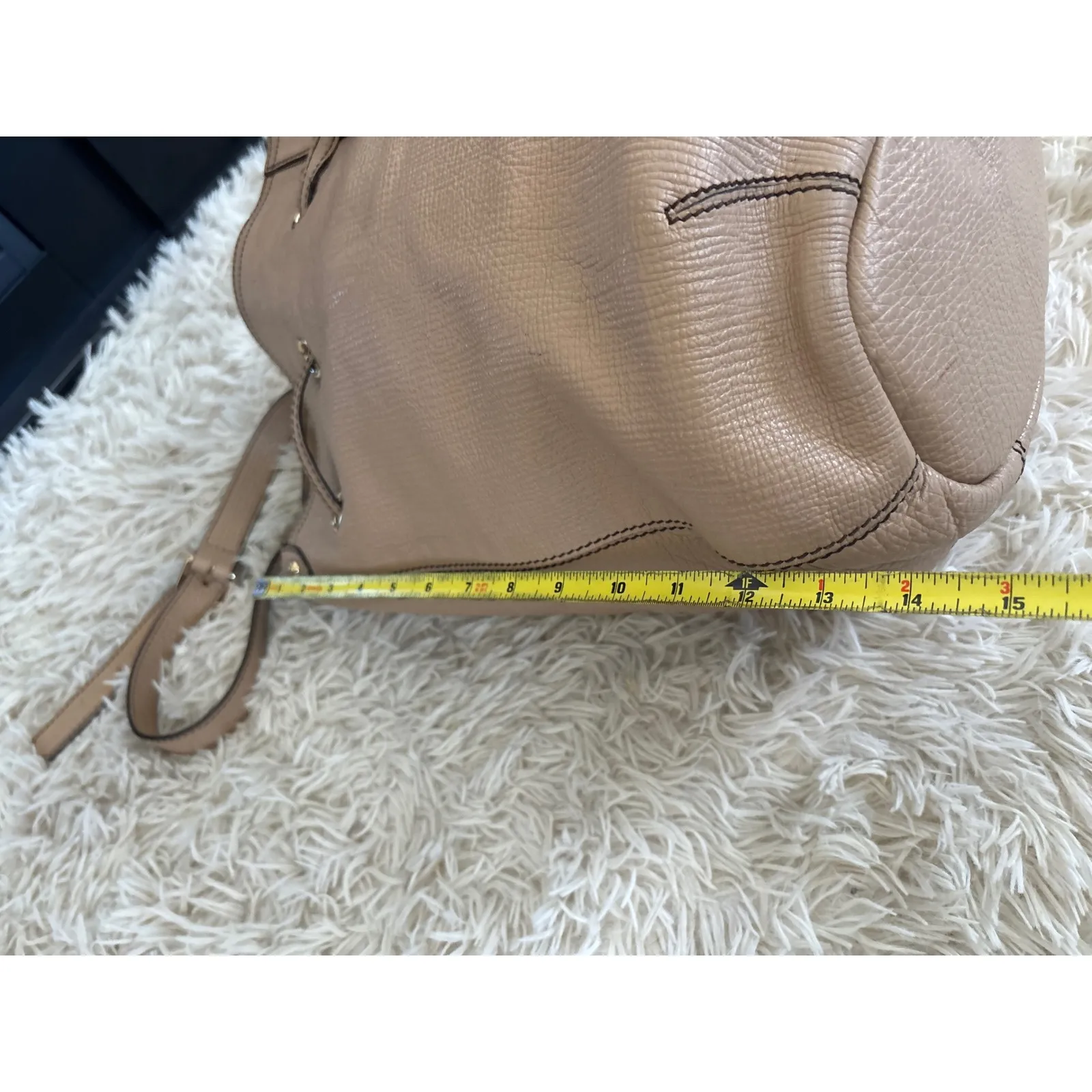 Max Mara Leather Bucket Bag Drawstring Tan Shoulder Crossbody Adjustable Strap - Image 5