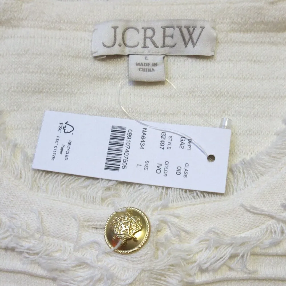 NWT J.Crew Emilie Sweater Lady Jacket in Ivory Textured Cotton Blend Cardigan L - Image 7