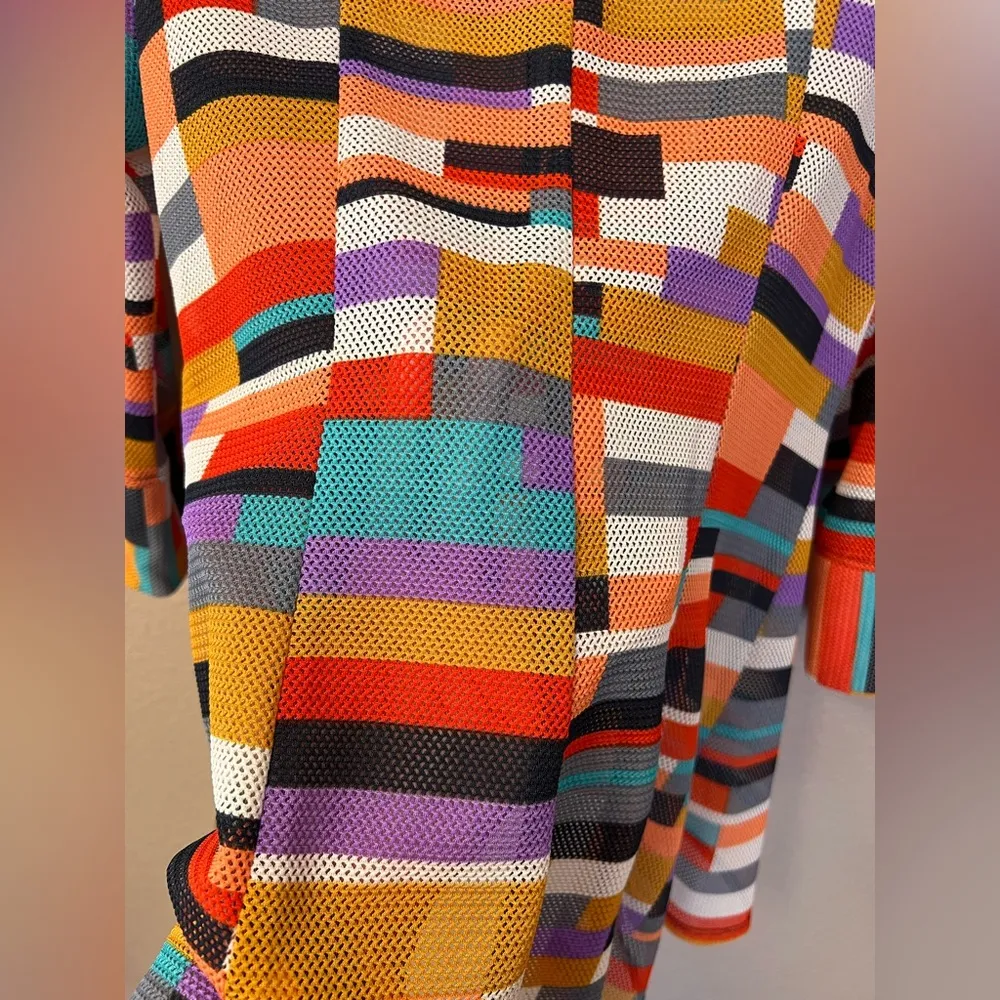 IC By Connie K Colorful Mesh Full Zip 3/4 Sleeve Stand up Collar Sz M Red Size M - Image 7