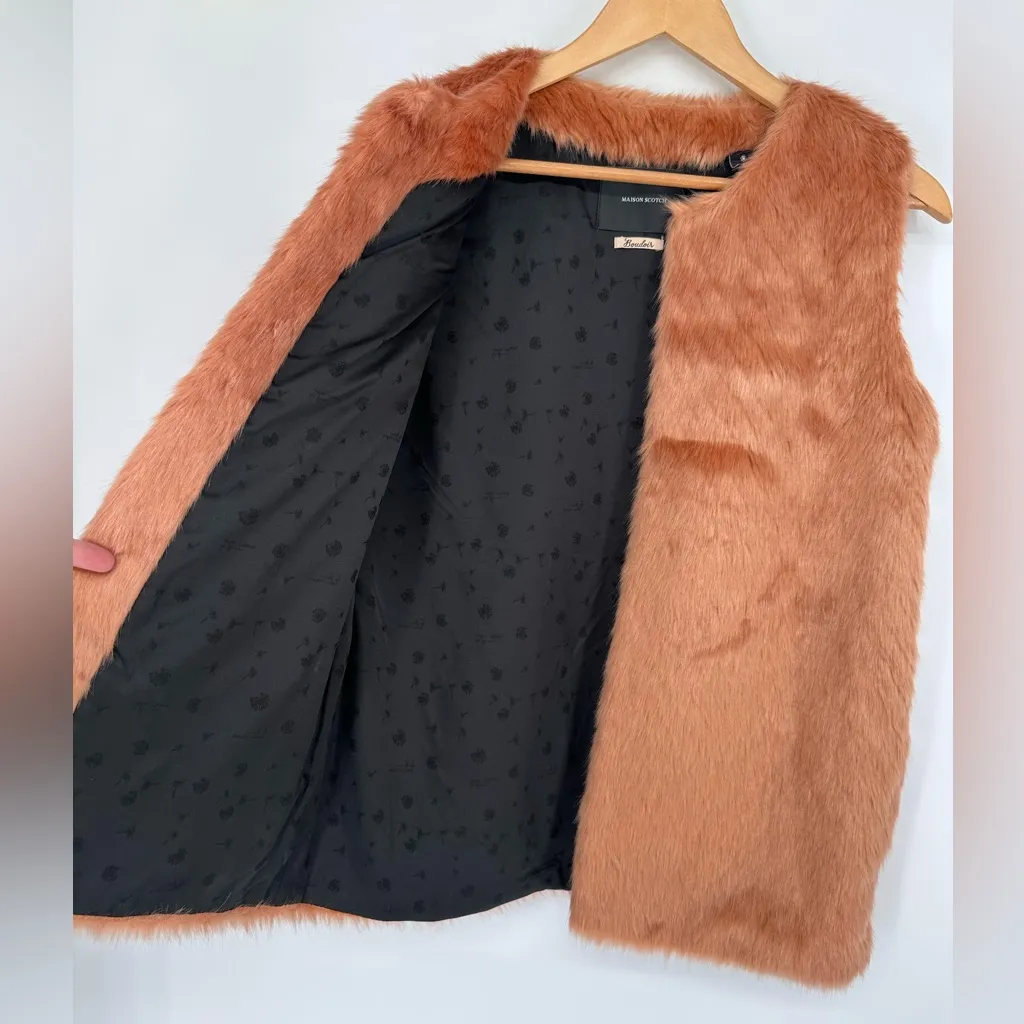 Maison Scotch Scotch & Soda Faux Fur Vest size 1/Small Sleeveless Lined Pockets - Image 8