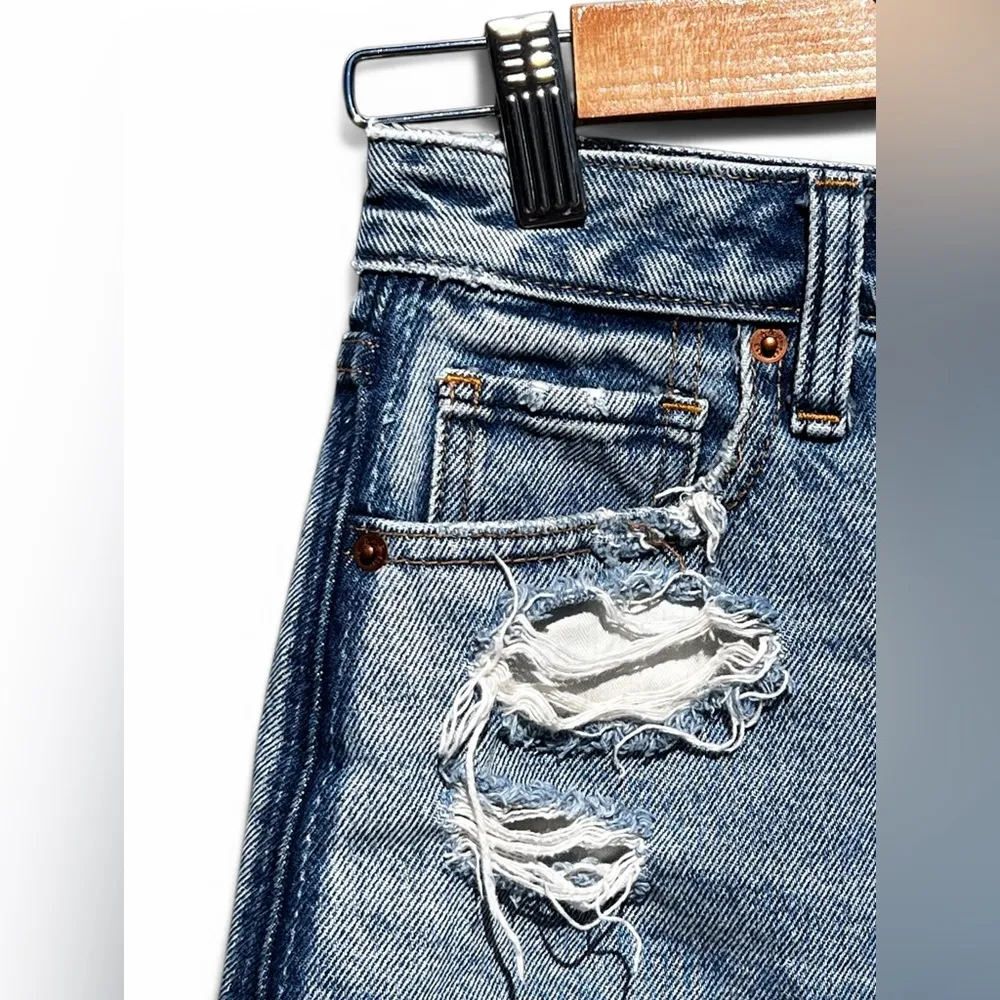 Abercrombie & Fitch Zoe Natural Rise  Vintage A-Line Denim Distressed Skirt - Image 10