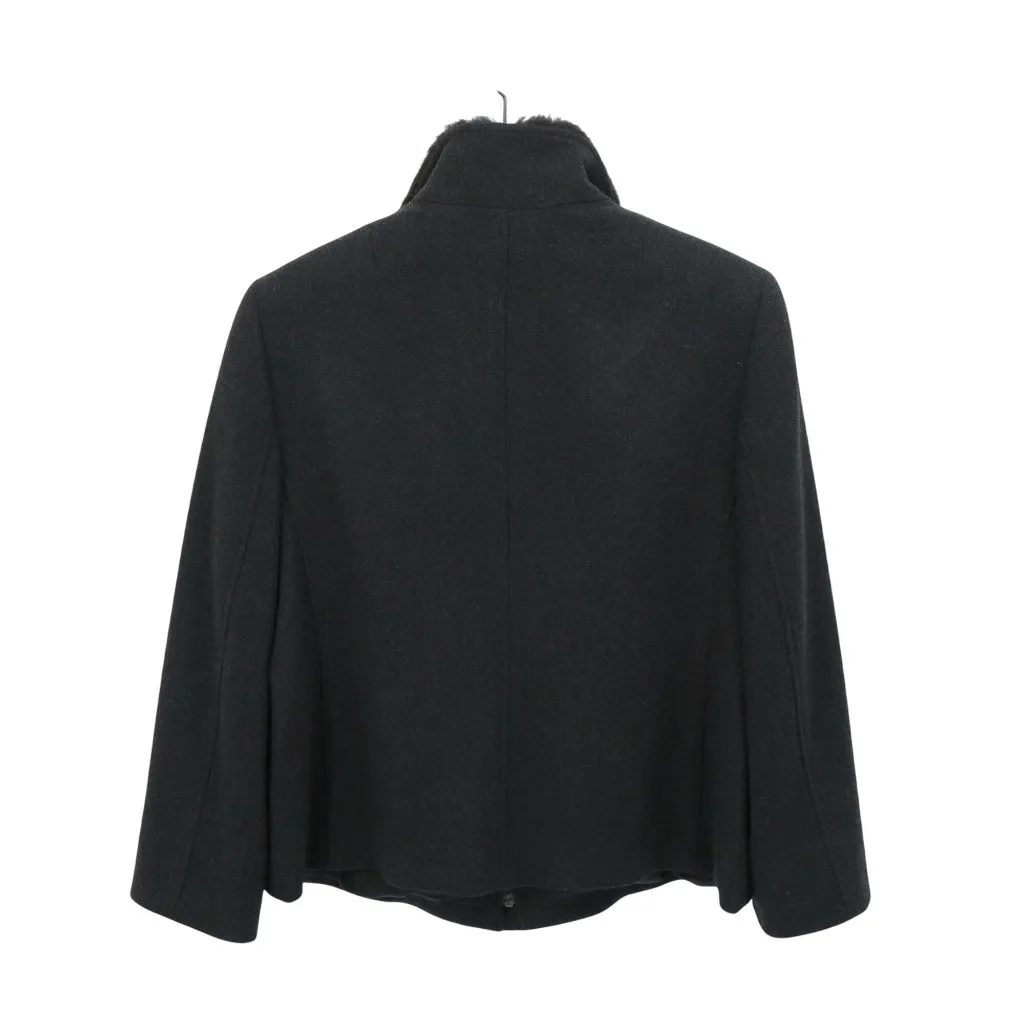 Akris Punto Fur Collar Charcoal Gray Black Zip Front Jacket 14 - Image 4