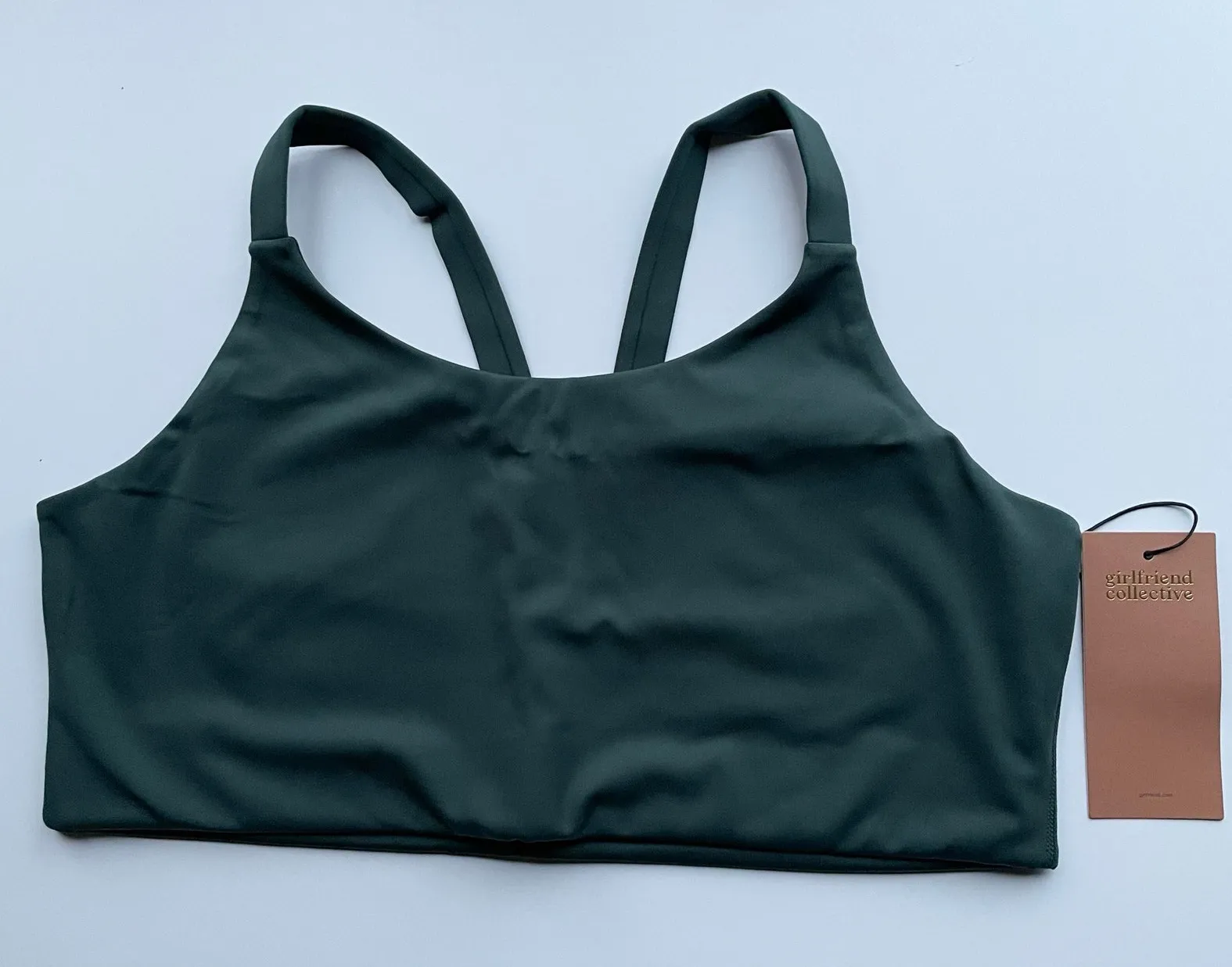 Girlfriend Collective Lou Sports Bra V-Back Green Size XXL NEW - Image 1