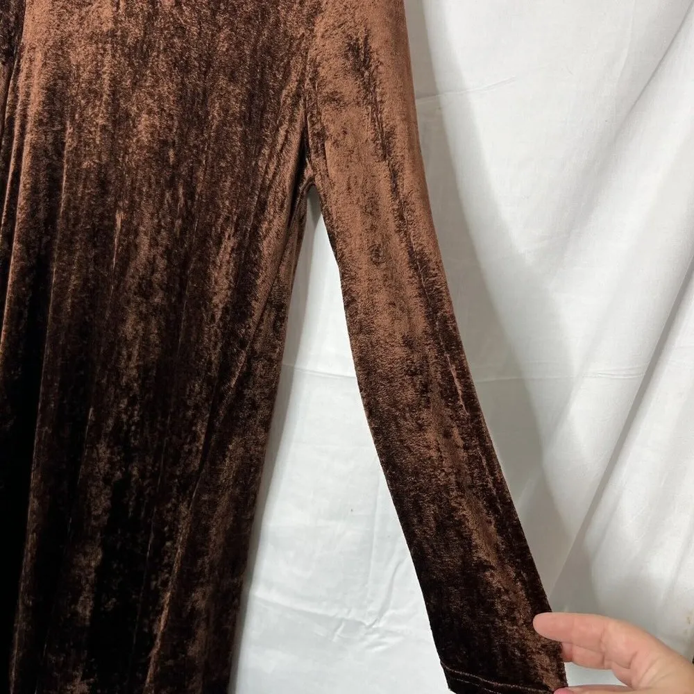 Vintage Carole Little Dress Size 6 Brown Velvet 90s‎ Y2K Long Sleeve Mock Neck - Image 2