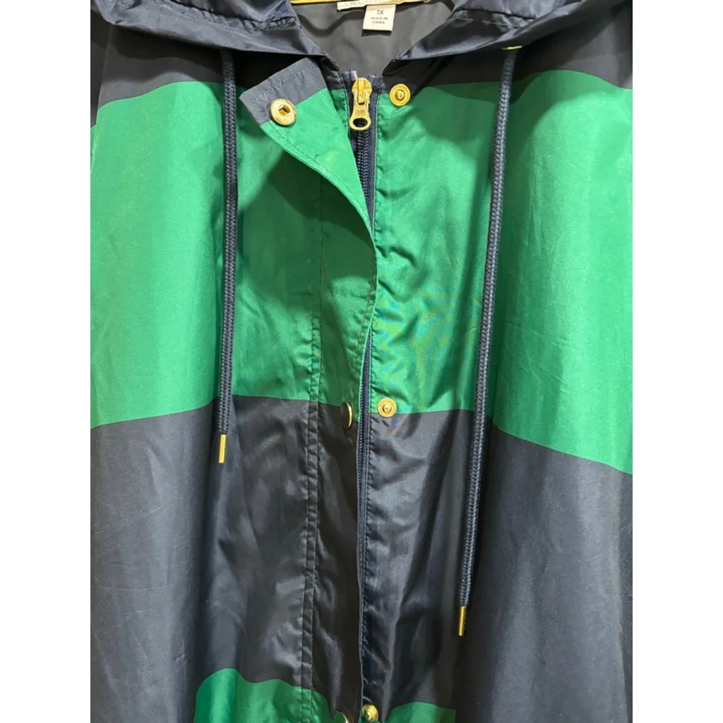 Kim Rogers Lightweight Raincoat, Hooded Jacket, Women’s 1X Green Navy Striped - Image 3