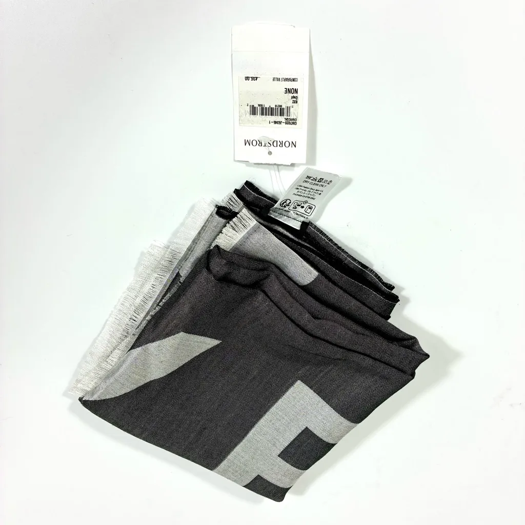 Givenchy Block Logo Silk & Wool Oblong Scarf Gray Charcoal NWT - Image 7