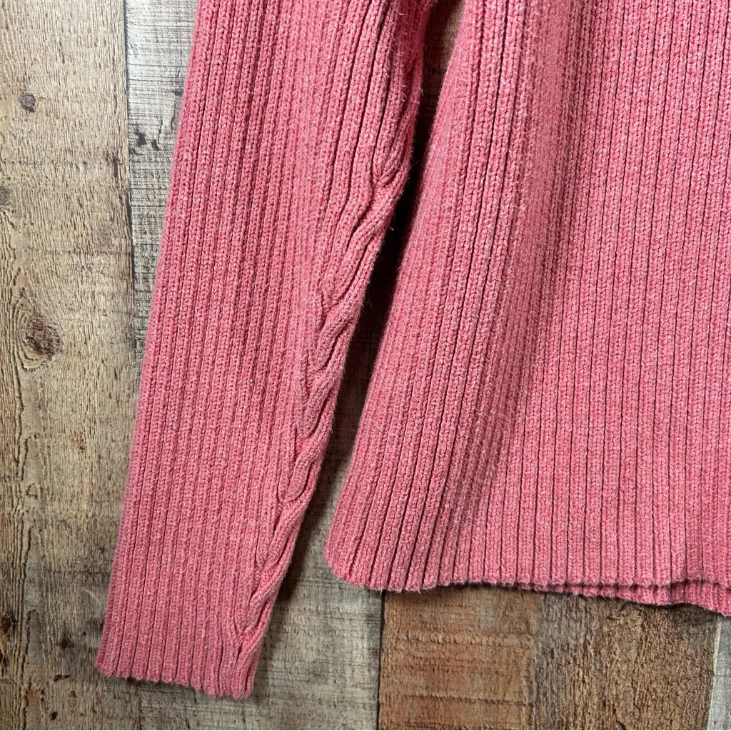 Eddie Bauer Ribbed Zip Large Cardigan Sweater Dusty Rose Cotton Blend Casual - Image 3